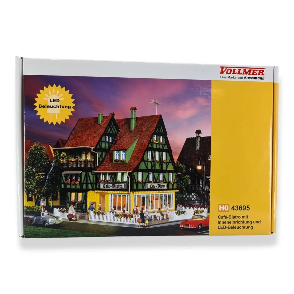 Kit éclairé Café-Bistro aménagé - VOLLMER 43695 - HO 1/87 168x138x155mm - 4