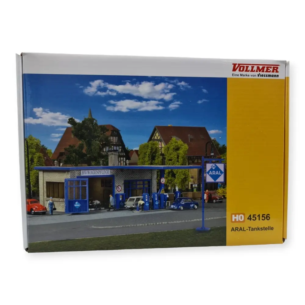Station service ARAL , Bleu / blanc - VOLLMER 45156 - Échelle HO : 1/87ème - 175 x 150 x 80 mm - 4