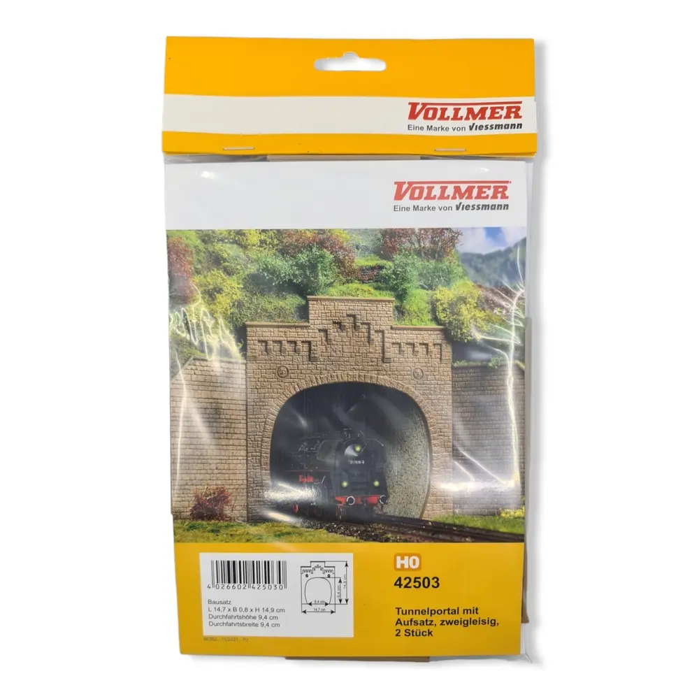 Lot 2 portails de tunnel pour double voie + fixation - VOLLMER 42503 147x8x149mm - 3