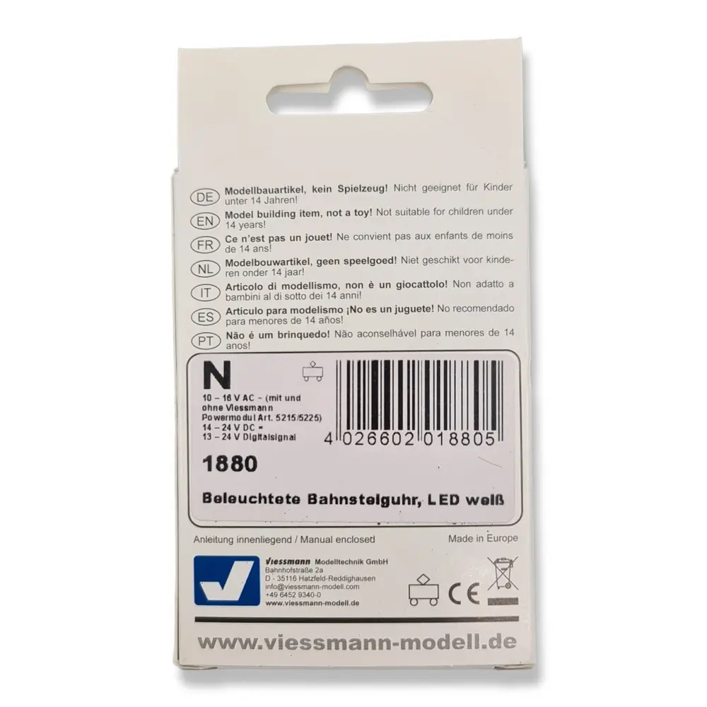 Horloge avec plateforme éclairée Viessmann 1880 - N 1/160 - Hauteur 25 mm - 3