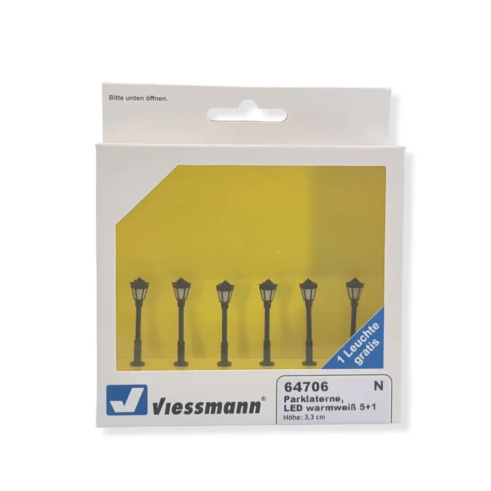 Lot de 6 lanternes de parc Viessmann 64706 - N 1/160 - éclairage LED - hauteur 33 mm - 2