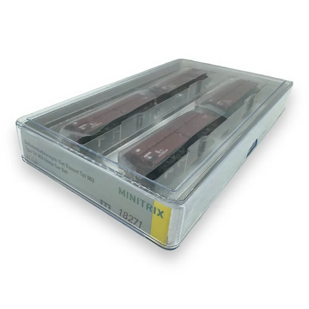 Coffret de 4 wagons à déchargement automatique type Tal 963 - Minitrix 18271 - N 1/160 - DB - Ep IV - 2R - 5