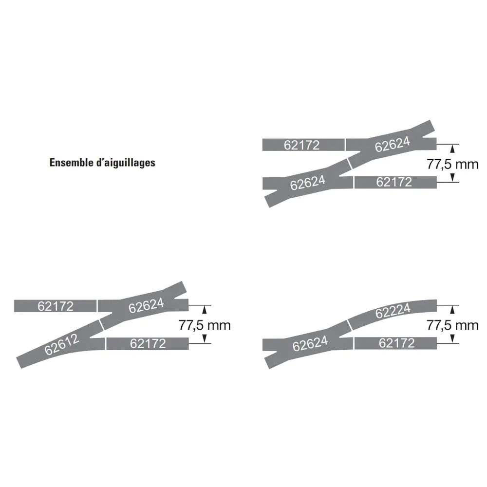 Traversée Jonction Double R2 24,3° Trix 62624 - 188,3 mm - HO : 1/87 - Code 83 - Voie C - 6