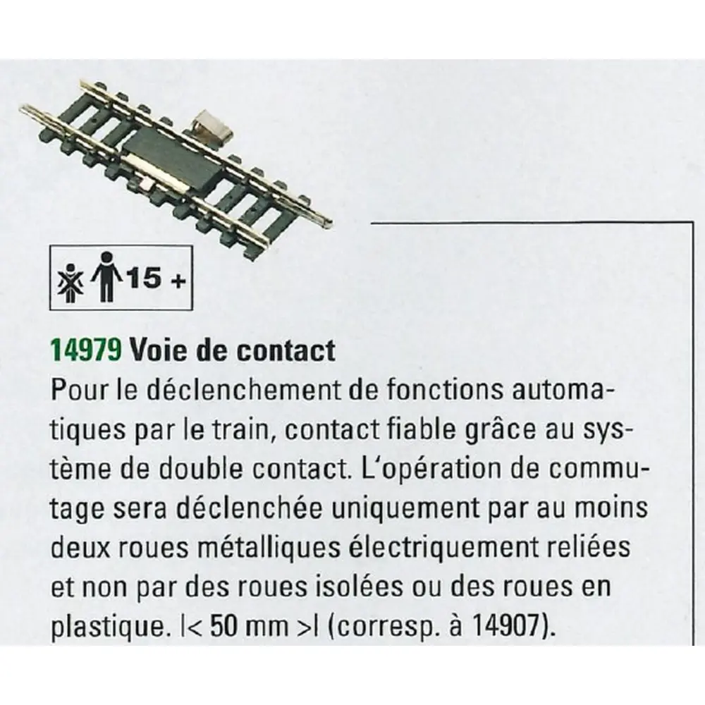 2 Rails droits de contact - Minitrix 14979 - N 1/160 - code 80 - 50mm - 2