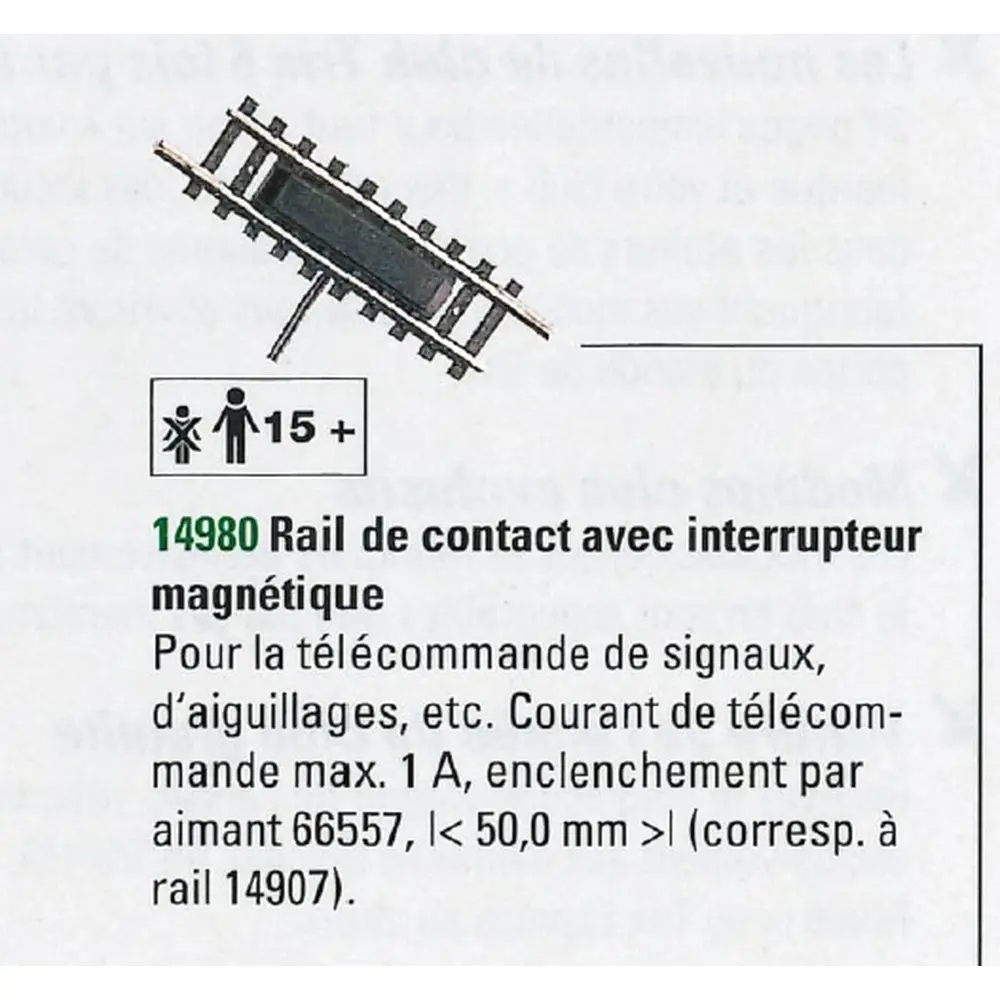 Rail de contact avec interrupteur magnétique - Minitrix 14980 - 50mm  - N 1/160 - 2