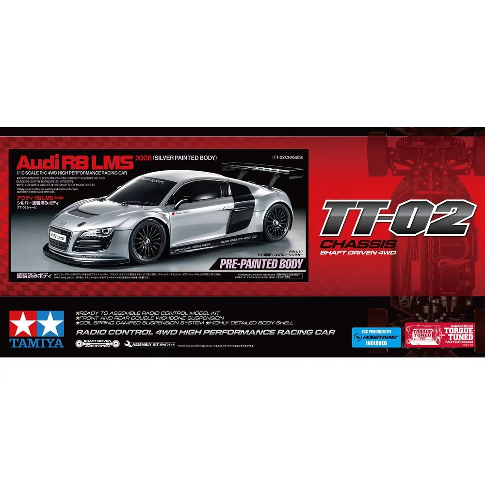 Audi R8 LMS 2008 TT02 pré-peinte kit - Tamiya 47517 - 1/10 - 12