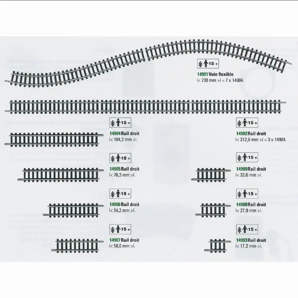 Rail droit 50 mm - Minitrix 14907 - N 1/160 - Code 80 - 2