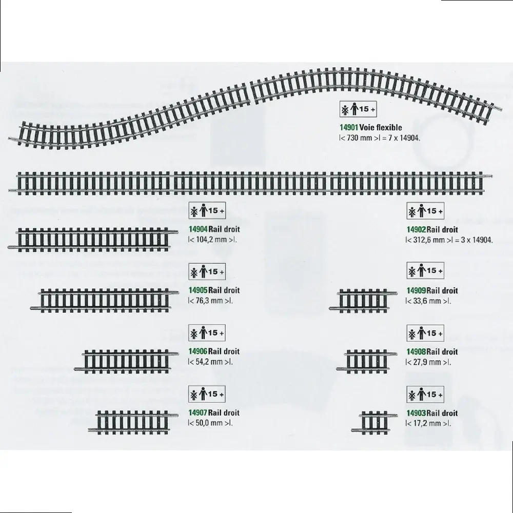 Rail droit Minitrix 104.2 mm - N : 1/160 - code 80 - 14904 - 2