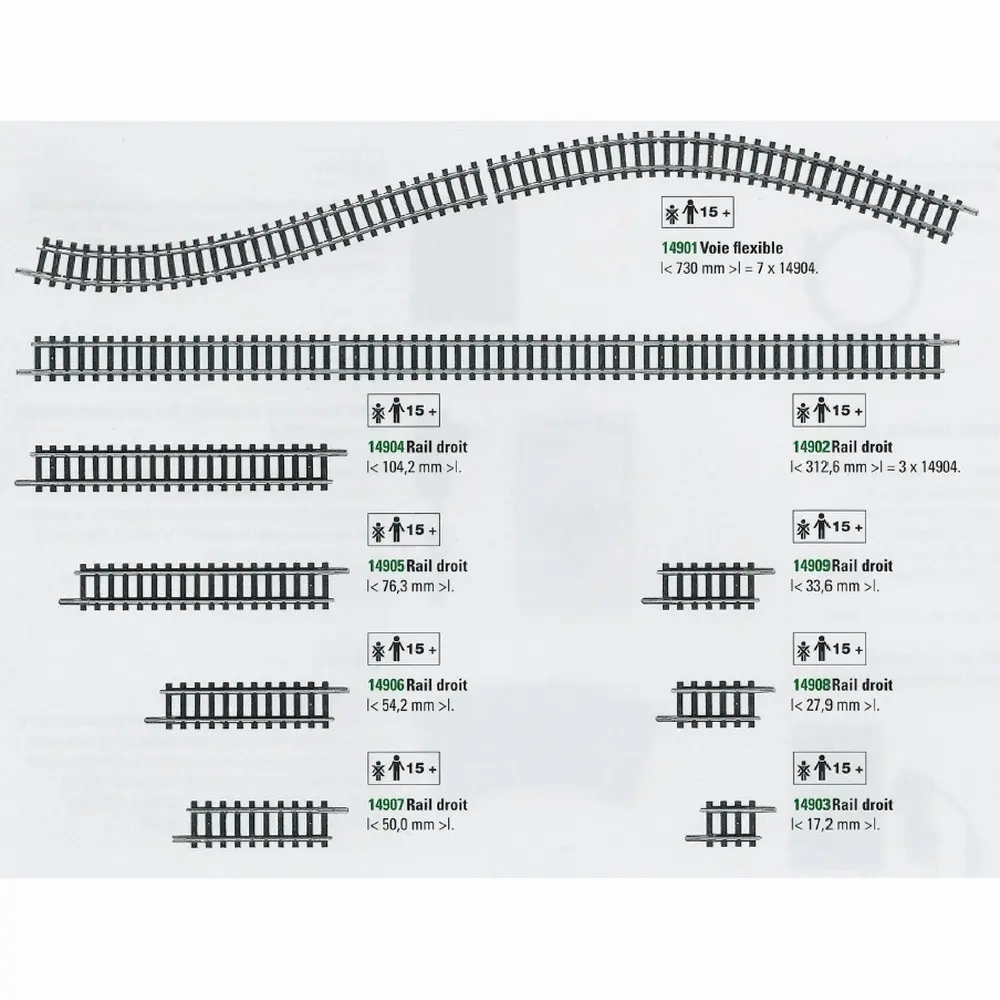 Grand rail droit Minitrix 312.6 mm - N : 1/160 - code 80 - 14902 - 2