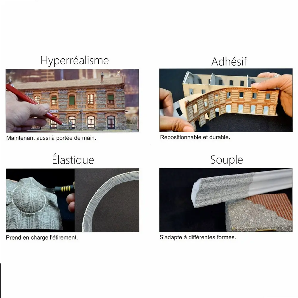 Plaque de décors Redutex 087LD123 - HO : 1/87 - Brique marron plaine - 3