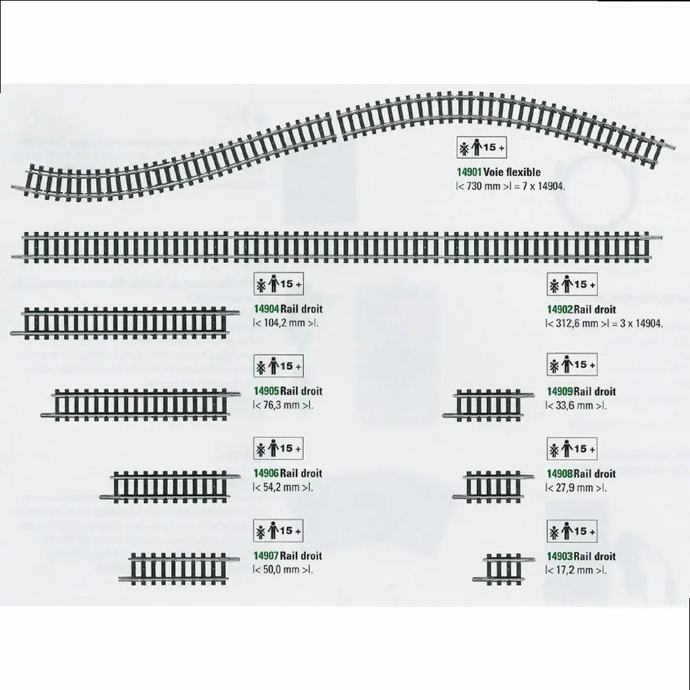 Rail Droit - MINITRIX TR14905 - 76.3MM - N:1/160ème - Code 80 - 2R - 2