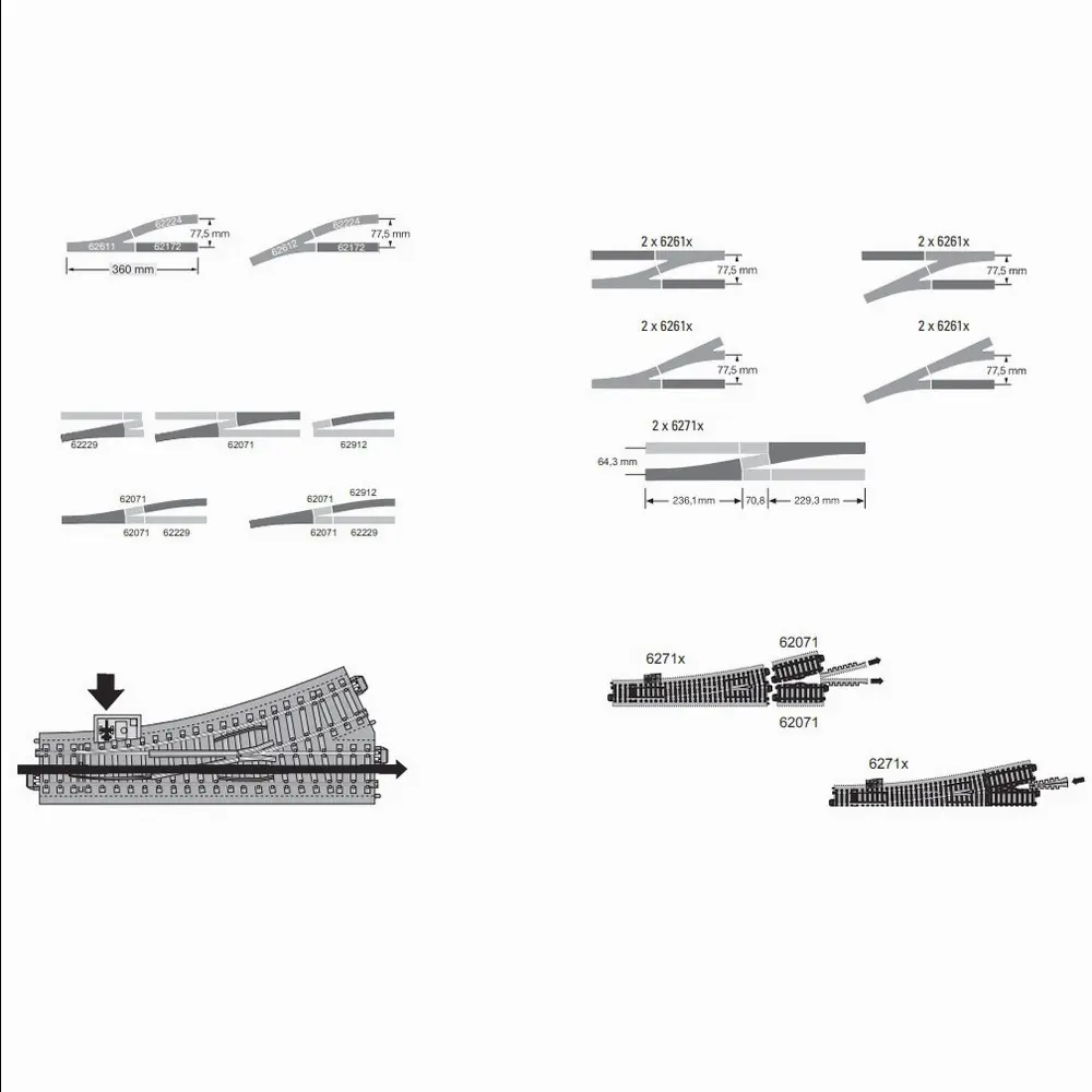 Aiguillage long à droite 12,1° Trix 62712 - 236,1 mm - HO : 1/87 - Code 83 - Voie C - 4