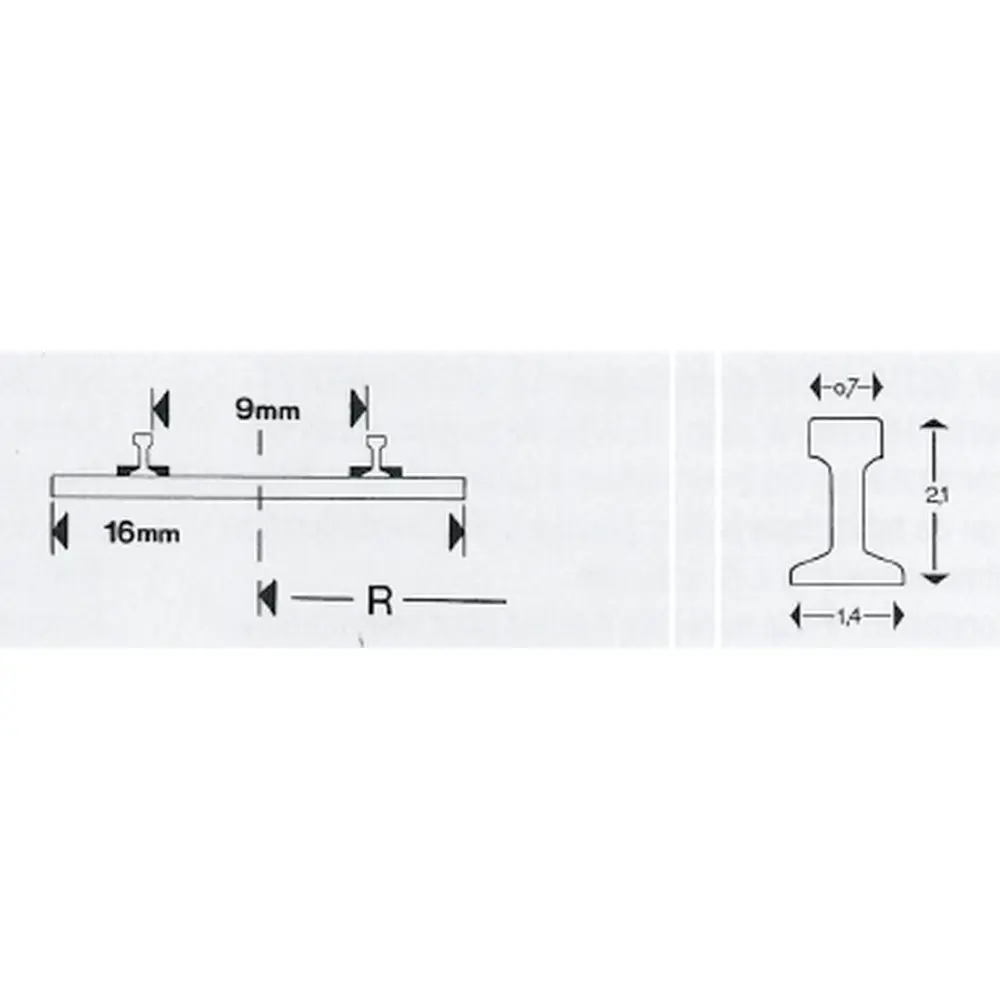 Rail courbe 6° - Minitrix 14916 - R1 rayon 194.6 mm - N : 1/160 - code 80 - 3