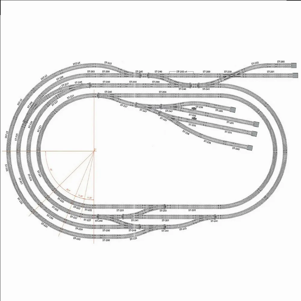 Aiguillage courbe à gauche11,25° Peco ST245 code 100 - R 438 & 505 mm - HO 1/87 - 3