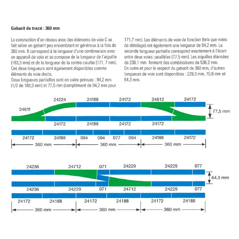 Rail droit ballasté - Marklin 24094 - HO 1/87 - Code 83 - Voie C - Longueur 94,2 mm - 3R - 2
