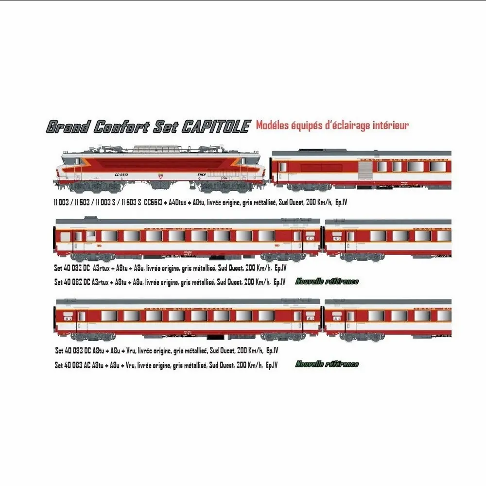 Set grand confort "Capitole" locomotive électrique CC 6513 + A4Dtux + A8tu - LS Models 11003ACS - HO 1/87 - SNCF - Ep IV - Digital sound - 3R - 2
