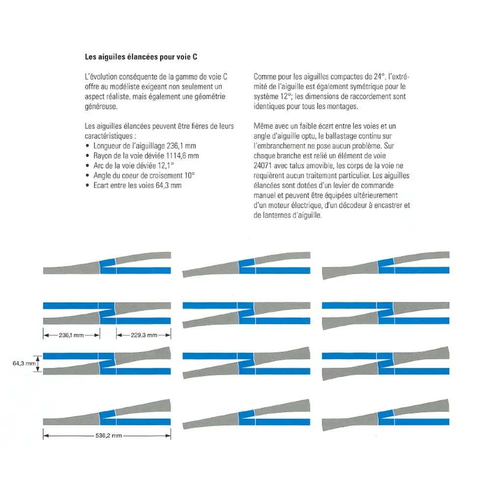 Aiguillage long à droite avec ballast - 12,1° - Marklin 24712 - 236,1 mm - HO : 1/87ème - Code 83 - Voie C - 2