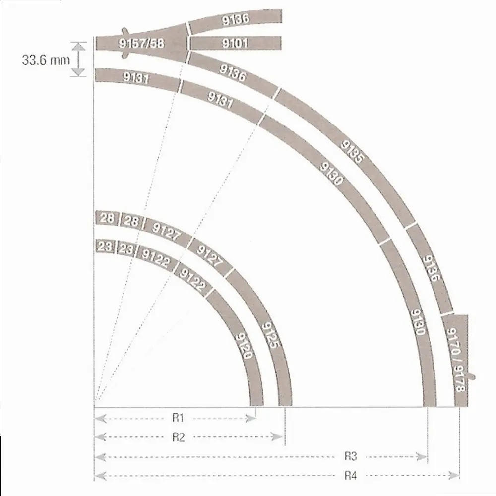 Rail courbe ballasté rayon R2 225,6 mm 15° Fleischmann 9127 - N : 1/160 - Code 80 - 3