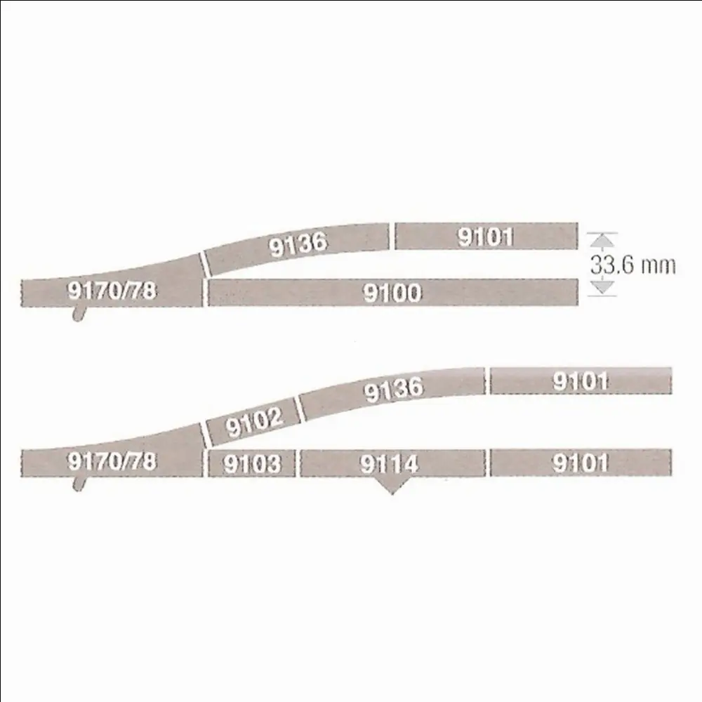 Aiguillage à gauche Fleischmann 9170 cœur plastique code 80 - N 1/160 - 3