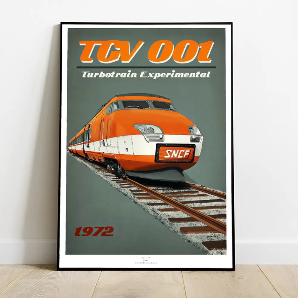 Poster TGV 001 turbotrain expérimental - 800tonnes 8TTGV001 - A2 42.0 x 59.4 cm - 1972 - 2
