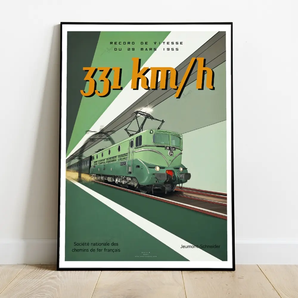 Poster Locomotive BB9004 Record 1955 - 800Tonnes 8TREC1955 - A2 42.0 x 59.4 cm - 331 km/h - 3