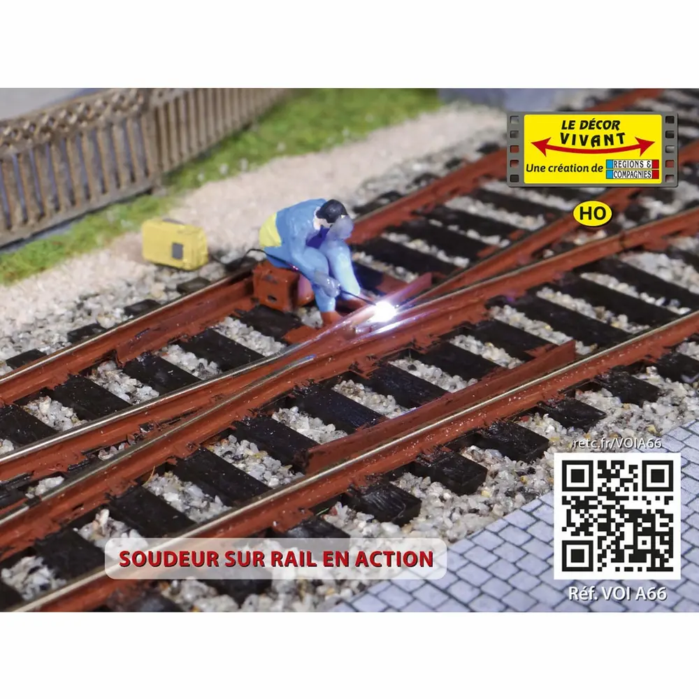 Soudeur sur rail en action (avec poste de soudure et effet arc) - Régions et compagnies VOIA66 - HO 1/87