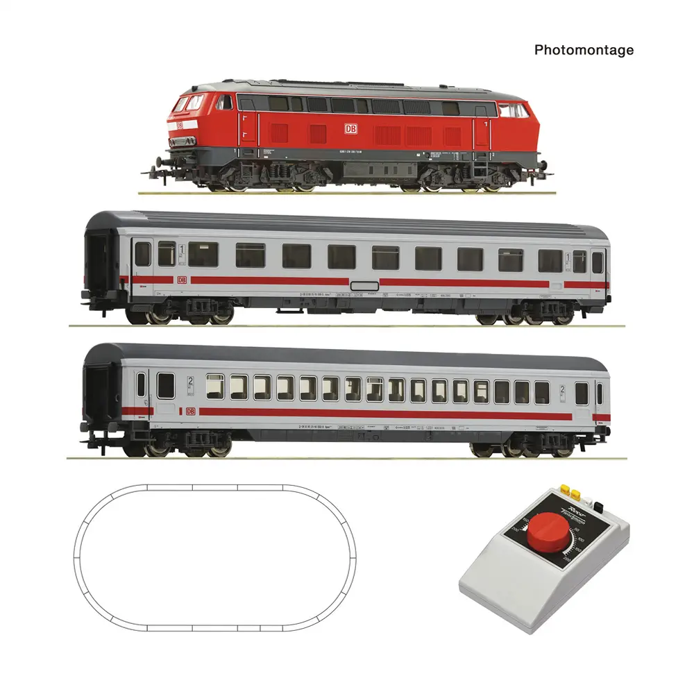 Coffret de départ : Locomotive diesel BR 218 (ROCO LINE) + 2 voitures voyageurs Intercity - Roco 5100017 - HO 1/87 - DB AG - Ep VI - Analogique - 2R 