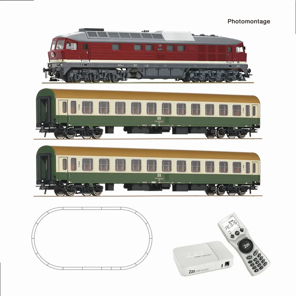 Coffret de départ Z21 START newGen : Locomotive diesel BR 132 (ROCO LINE, Z21 multiMAUS) + 2 voitures voyageurs Halberstadt - Roco 5110015 - HO 1/87 - DR - Ep IV - Digital - 2R