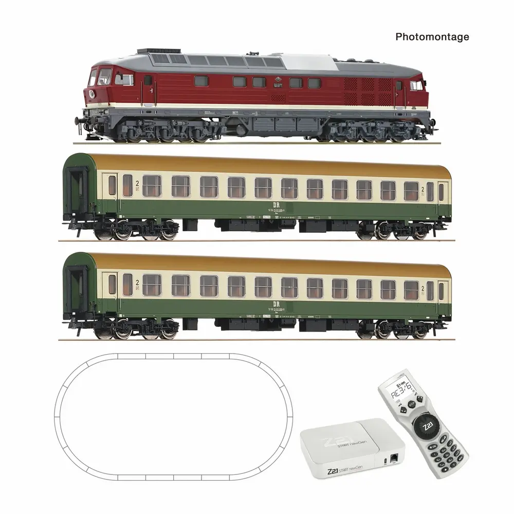 Coffret de départ Z21 START newGen : Locomotive diesel BR 132 (GEOLINE, Z21 multiMAUS) + 2 voitures voyageurs Halberstadt - Roco 5110019 - HO 1/87 - DR - Ep IV - Digital - 2R