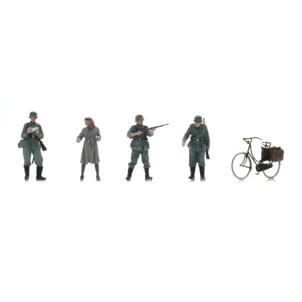 Poste de contrôle de la Wehrmacht & femme à vélo - 4 personnages - ARTITEC 5720007 - 1/72