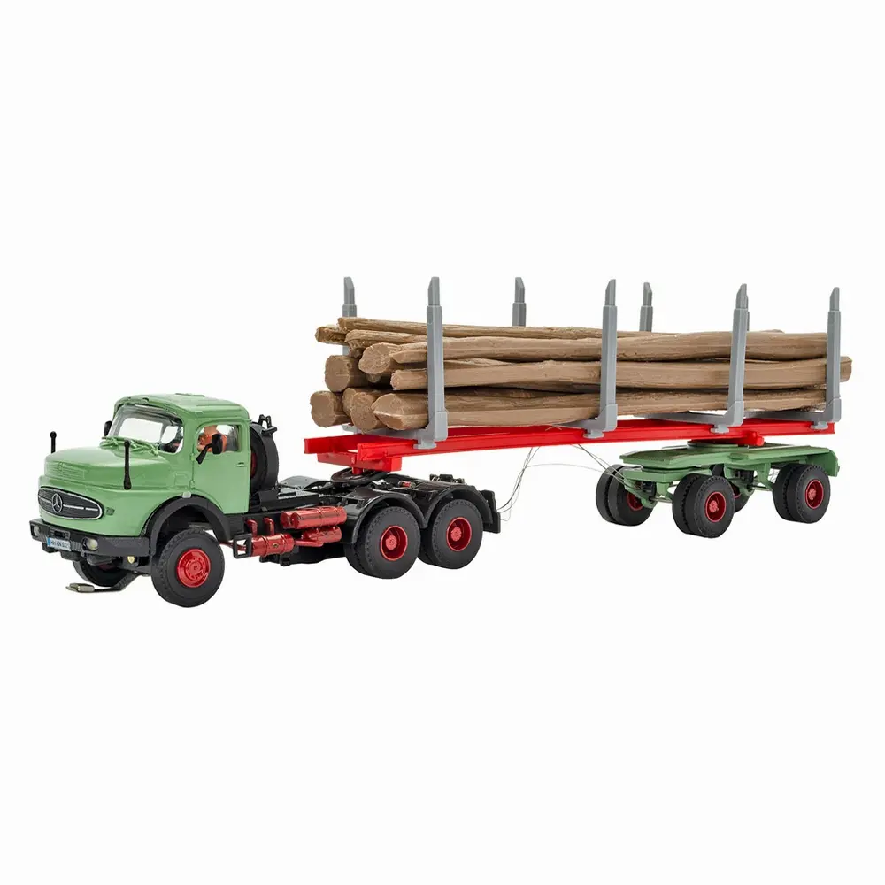 Camion à capot rond MB à 3 essieux transporteur de grumes, modèle de base fonctionnel - Viessmann 8036 - HO 1/87