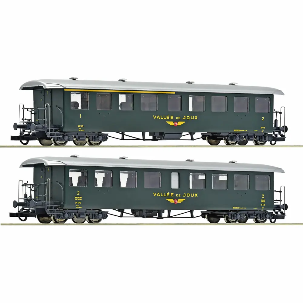 Set de 2 voitures voyageurs Seetalbahn type AB et B "Vallée de Joux" BPr - Roco 6200198 - HO 1/87 - Privée - Ep IV-V - 2R