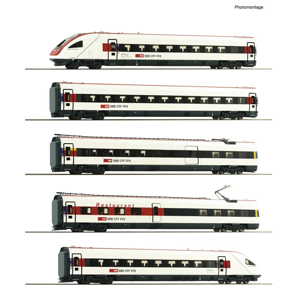 Set de 5 éléments rame automotrice électrique ICN RABDe 500 039-8, CFF - Roco 7700036 - HO 1/87 - SBB - Ep VI - Analogique - 2R