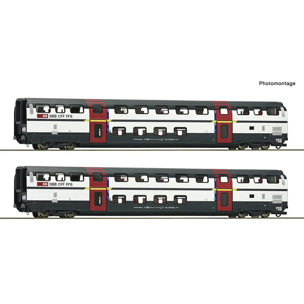 Coffret de 2 voitures à deux niveaux 1ère classe - Roco 6200215 - HO 1/87 - SBB - Ep V-VI - 2R