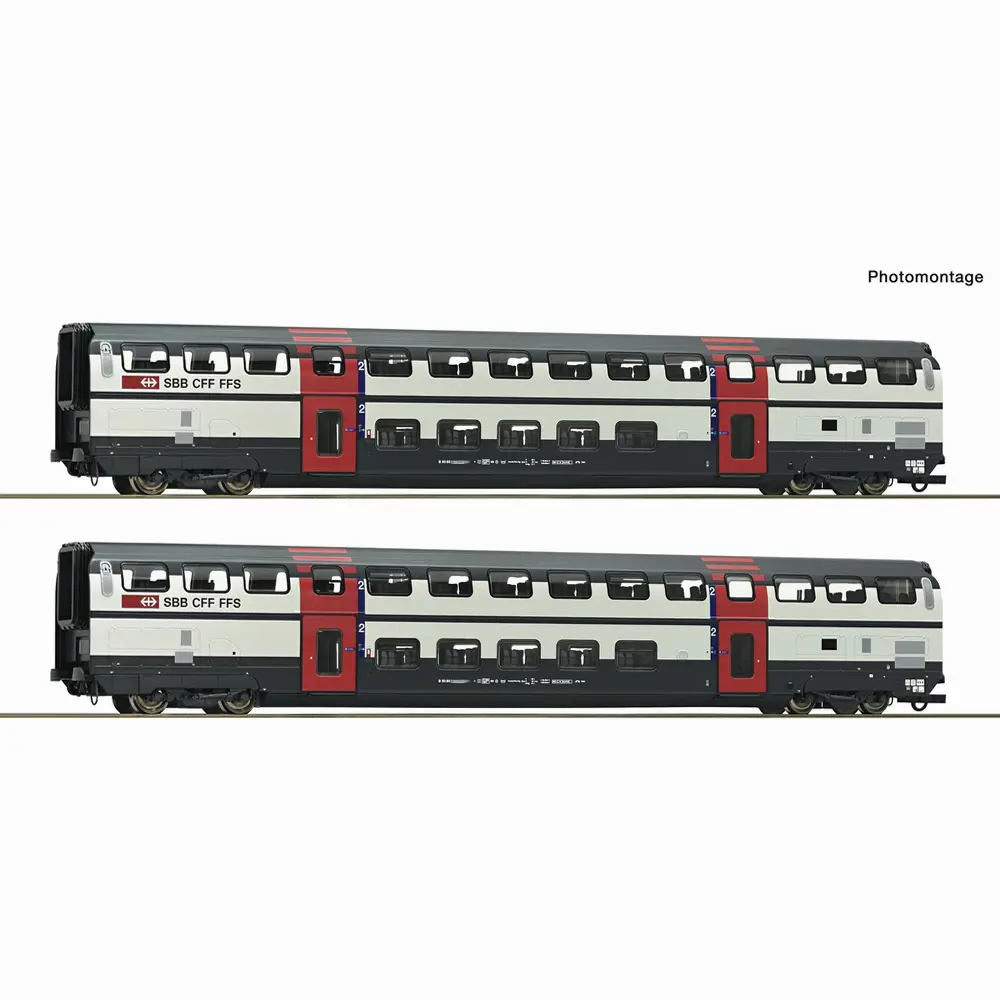 Coffret 1 de 2 voitures à deux niveaux 2ème classe - Roco 6200216 - HO 1/87 - SBB - Ep V-VI - 2R
