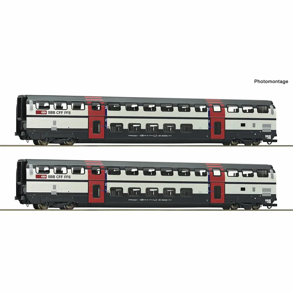 Coffret 2 de 2 voitures à deux niveaux 2ème classe - Roco 6200217 - HO 1/87 - SBB - Ep V-VI - 2R