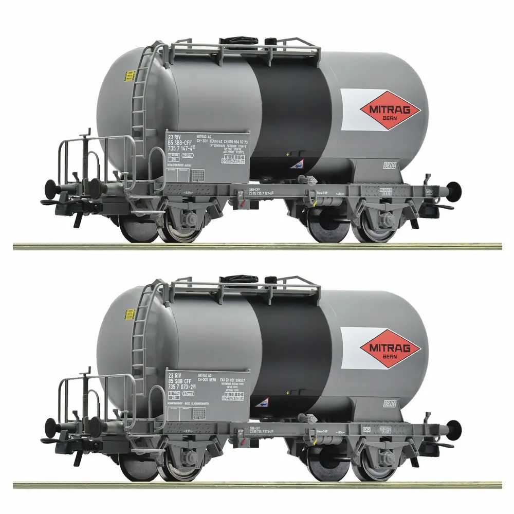 Coffret de 2 wagons citernes à 2 essieux « MITRAG » - Roco 6600196 - HO 1/87 - CFF - Ep V - 2R