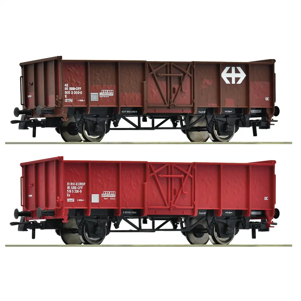 Coffret de 2 wagons de marchandises ouverts - Roco 77034 - HO 1/87 - SBB - Ep IV-V - 2R
