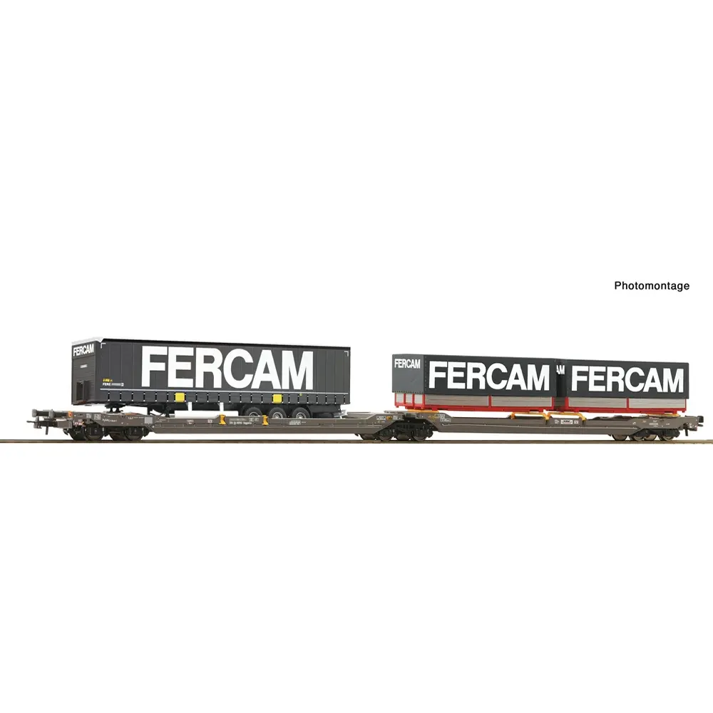 Wagon porte-remorque & porte-conteneurs articulé à double poche T3000e, HUPAC - Roco 6600235 - HO 1/87 - Privée - Ep VI - 2R