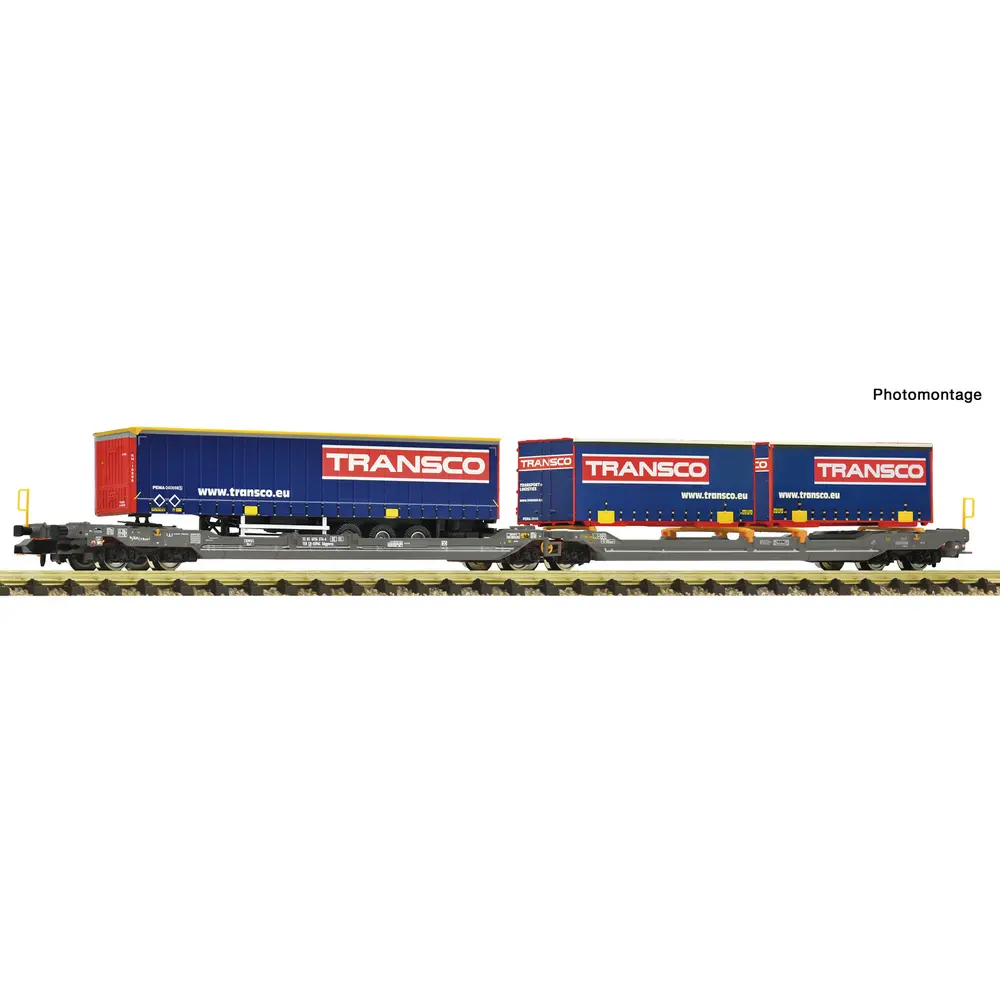 Wagon porte-remorque + conteneurs articulé à double poche T3000e HUPAC - Fleischmann 6660151 - N 1/160 - Privée - Ep VI - 2R