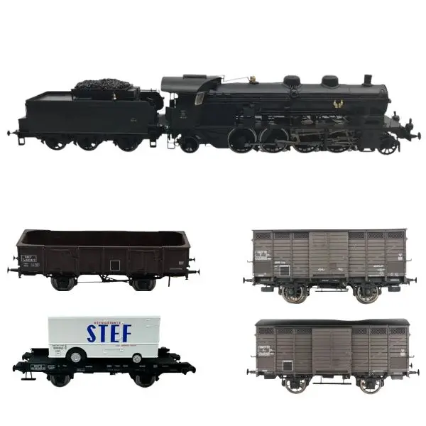Pack HO – Vapeur SNCF 2-141 A + rame marchandises (primeurs + frigo STEF + tombereau)