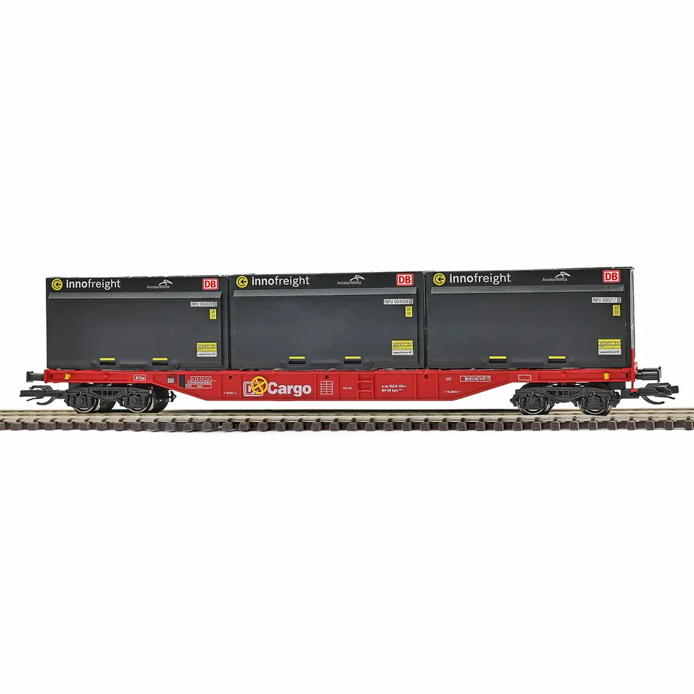 Wagon porte-conteneurs Sgns 691 avec conteneurs à copeaux de bois - Busch 31100 - TT 1/120 - DB - Ep VI