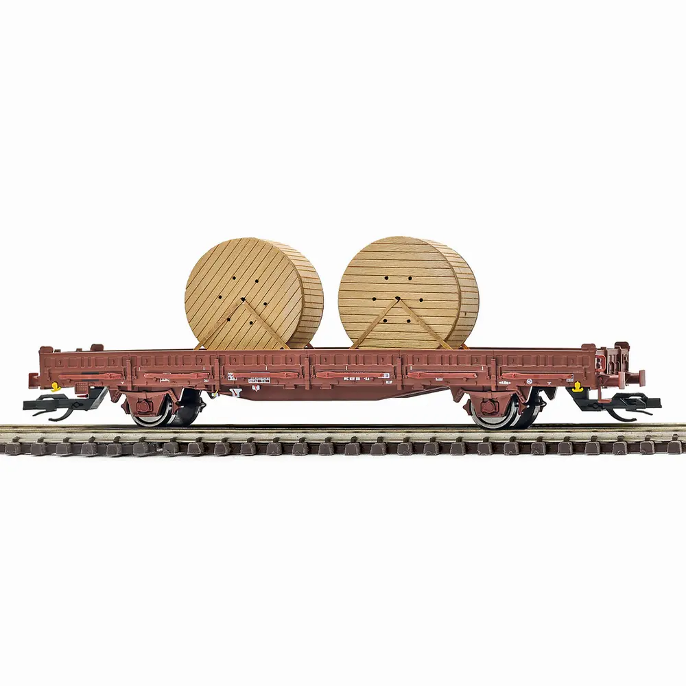 Wagon plat avec ranchers type Ks/tambour de câble Busch 31519 - TT 1/120 - DR - Ep IV