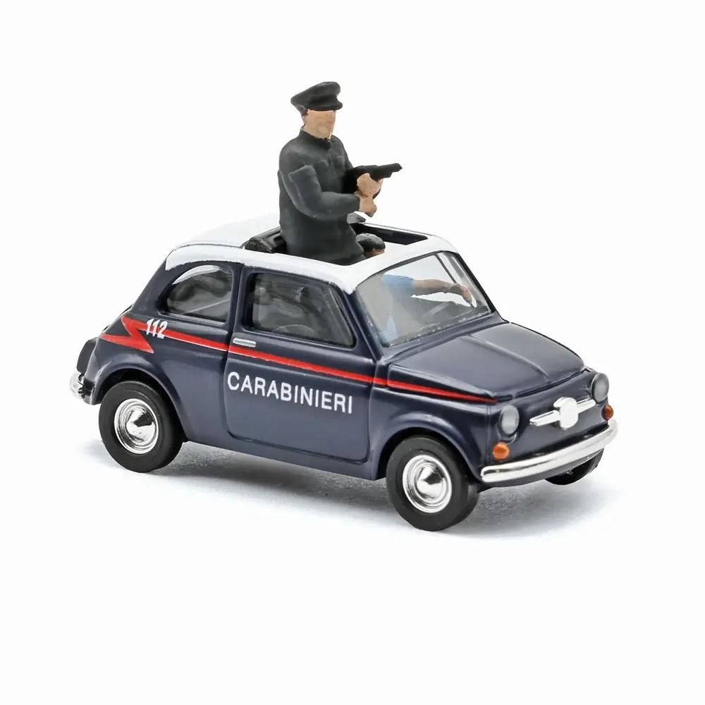 Fiat 500, carabiniers avec 2 policiers - Busch 48738 - HO 1/87