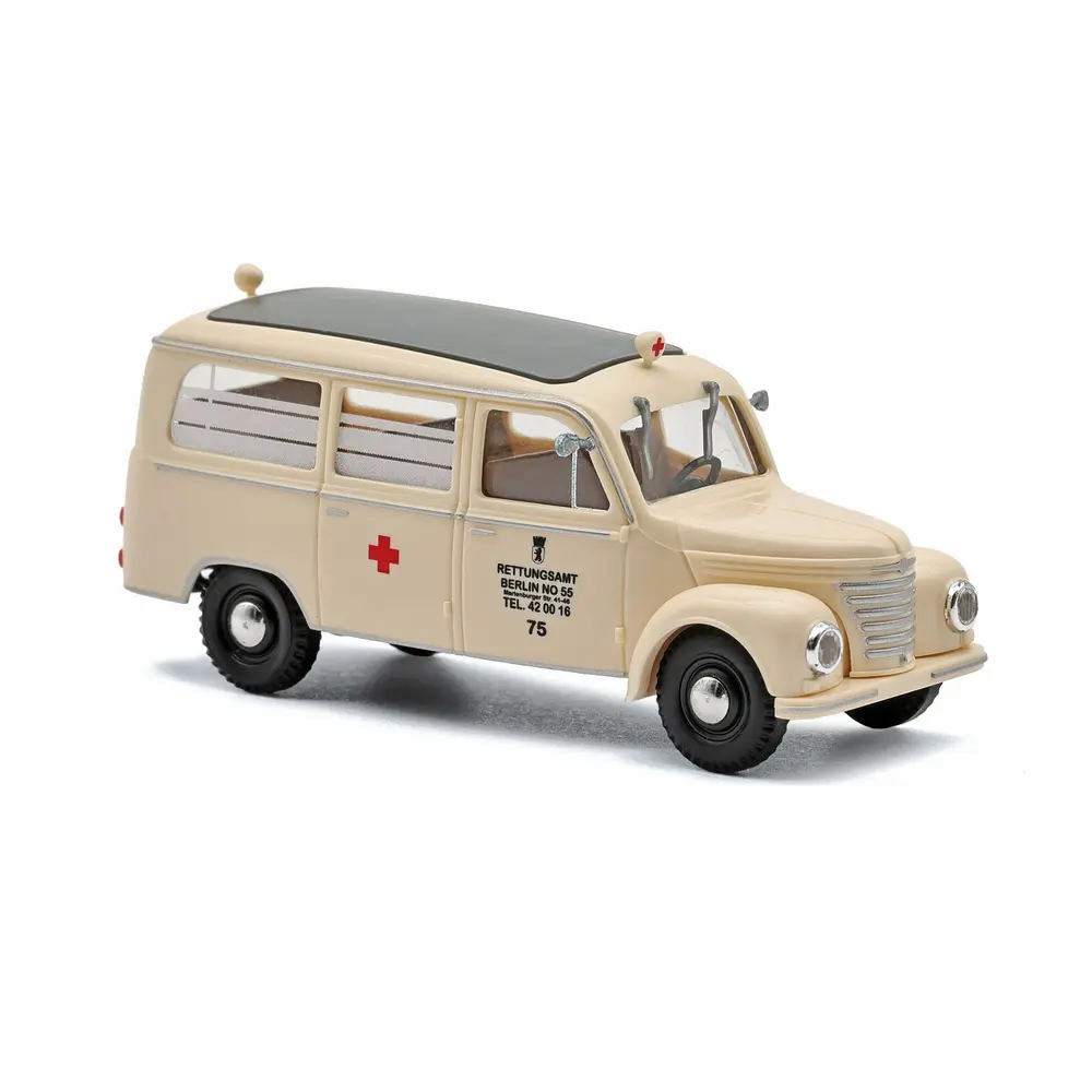 Bus Framo V901/2, ambulance, service de secours Berlin - Busch 51266 - HO 1/87 - Ep III