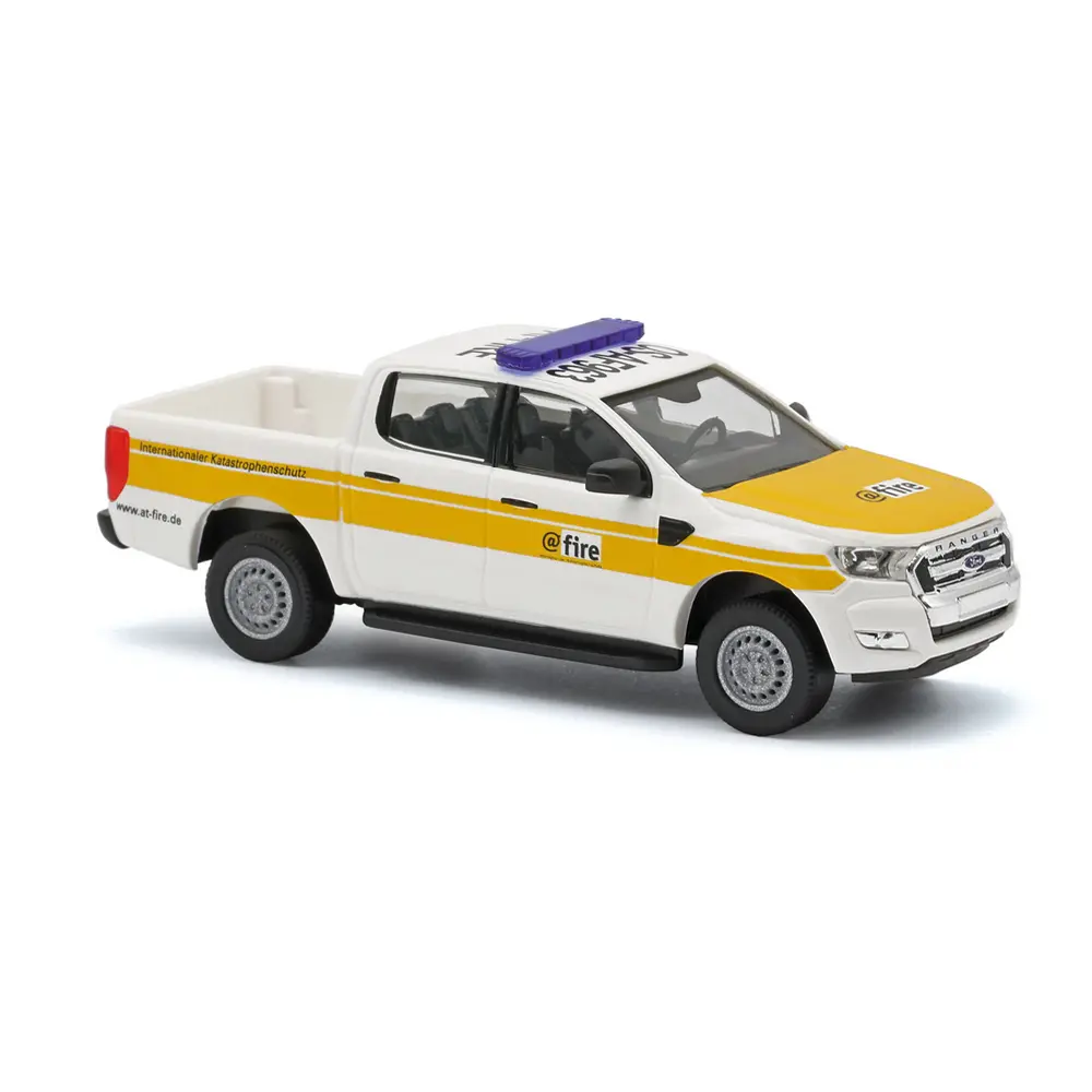 Camion plateau Ford Ranger, Incendie, Secours international en cas de catastrophe - Busch 52860 - HO 1/87