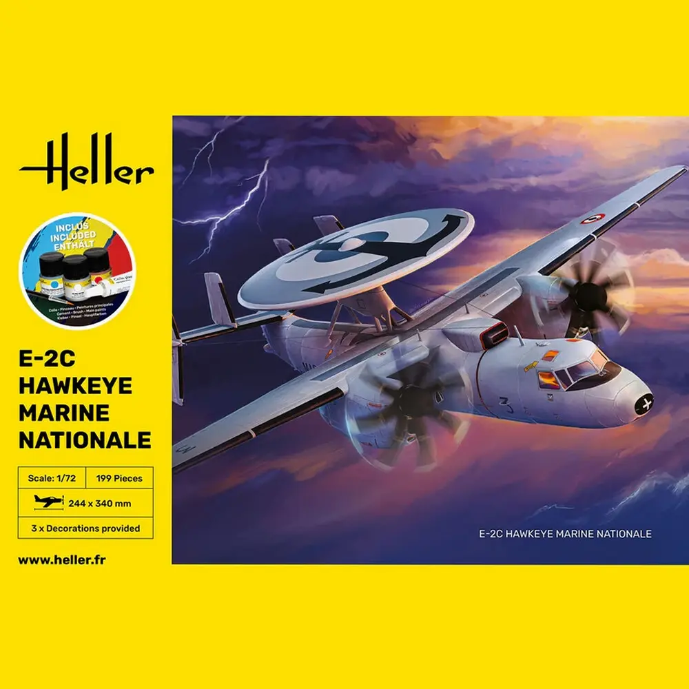 Kit de démarrage avion E-2C Hawkeye Marine Nationale inclus peintures principales colle et pinceau - Heller 58302 - 1/72