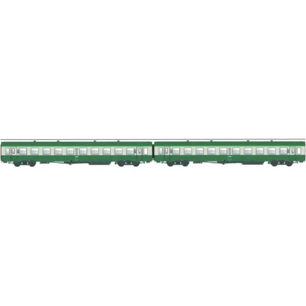 Set de 2 voitures voyageurs USI livrée verte/grise B10t U61 logo encadré blanc - Models World 40035 - HO 1/87 - SNCF - Ep IV - 2R