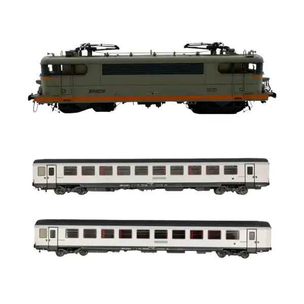 Pack HO - Locomotive électrique Analogique BB 9520 + 2 voitures VTU Pelliculage Croisière