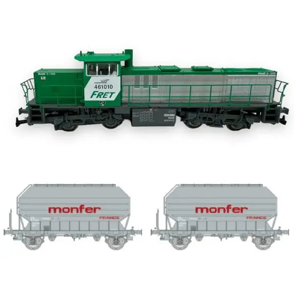 Pack HO Époque IV–V – Diesel G 1206 + 2 wagons céréaliers Frangeco (rame fret)